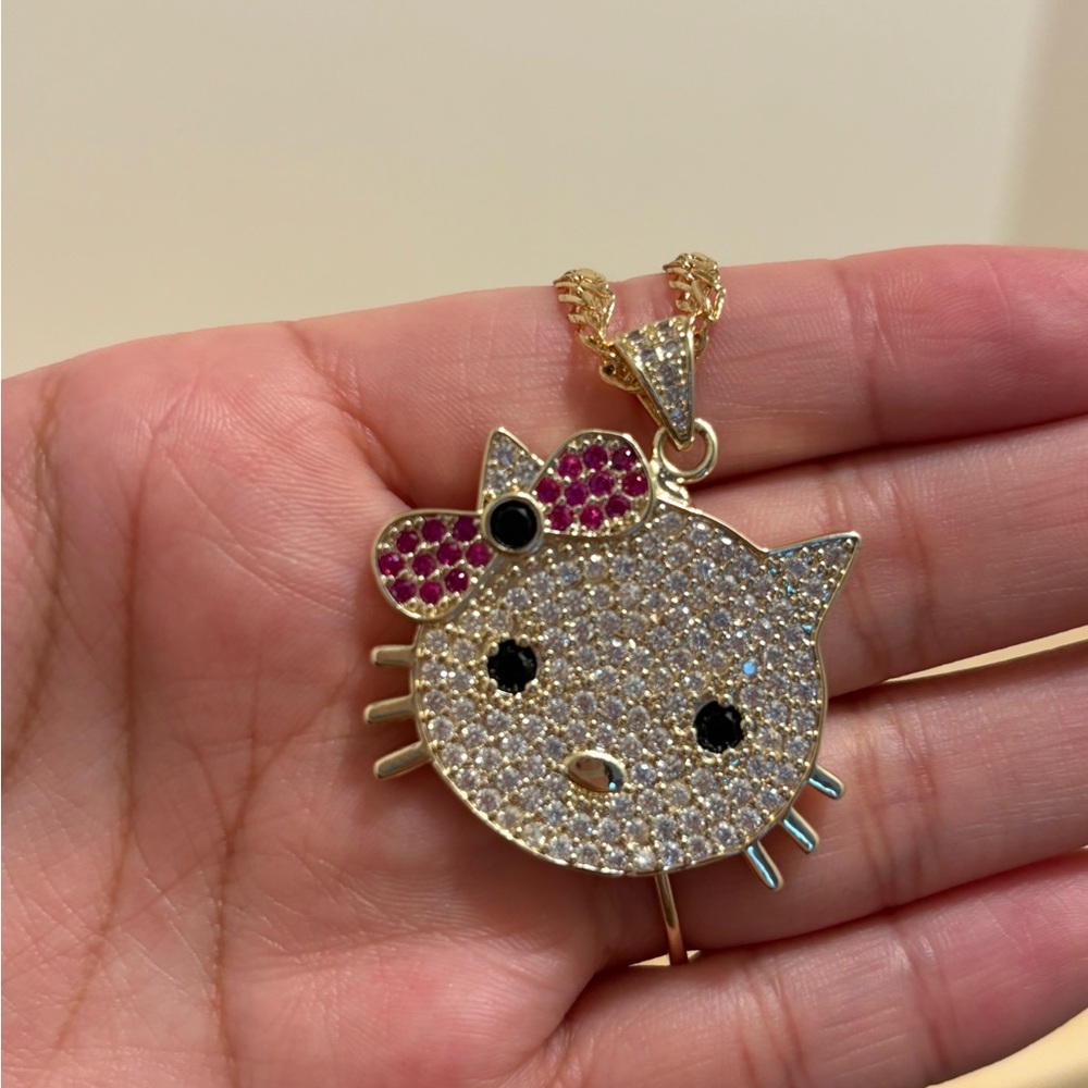 Gold and Pink Cat Hello Kitty Necklace